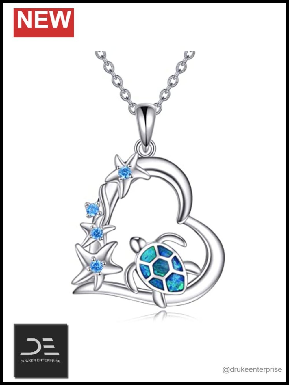 925 Sterling Silver Ocean Pendant Necklace Turtle Mermaid Wave Compass Beach